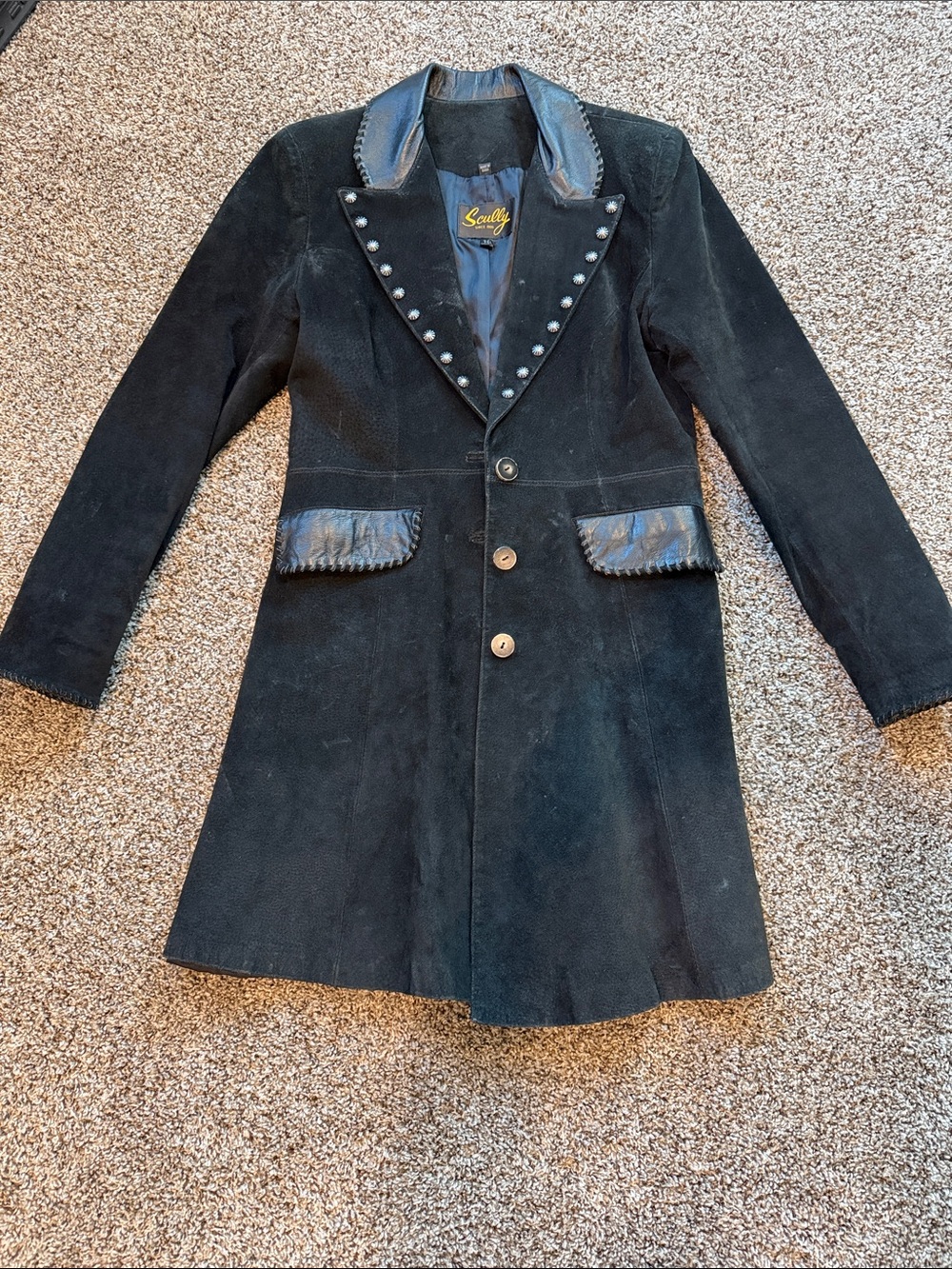 Scully Women's Black Suede Coat with Studded Lapel